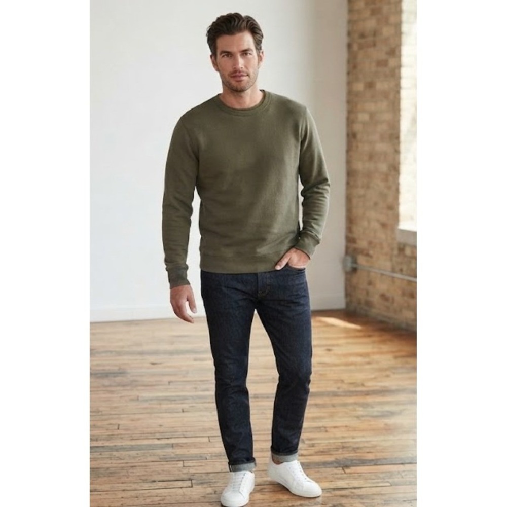 Jack Spade Olive Green 100% Cotton Crew Neck Pullover Sweatshirt Size Large